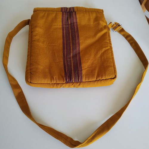 Handmade fabric shoulder bag unisex, new, brown and orange