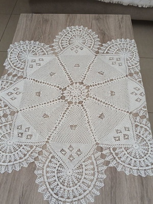 Handmade Crochet White Round Tablecloth Diameter 96 cm New