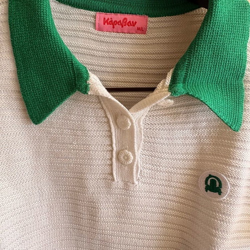 Karavan Penelope polo shirt like new, white with green collar