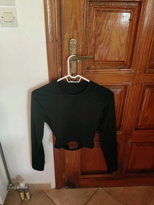 Shein black cropped top blouse with open back like new