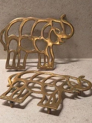 Vintage Brass Elephant Trivet Set of 2