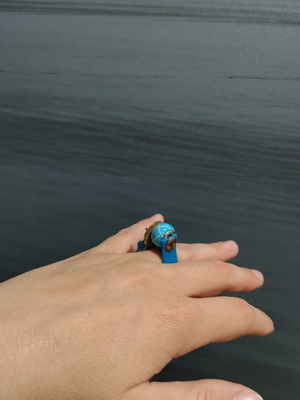 Children's ring new rubber with bead blue