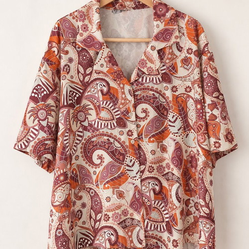Unalome Floral Short-Sleeve Shirt like new, orange, XXL