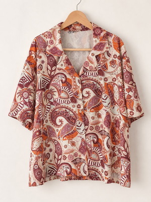 Unalome Floral Short-Sleeve Shirt like new, orange, XXL