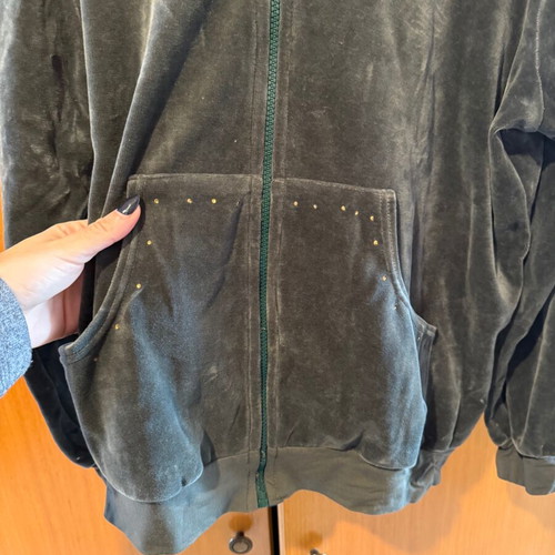 Velvet jacket dark gray with zipper, hood and rhinestones new