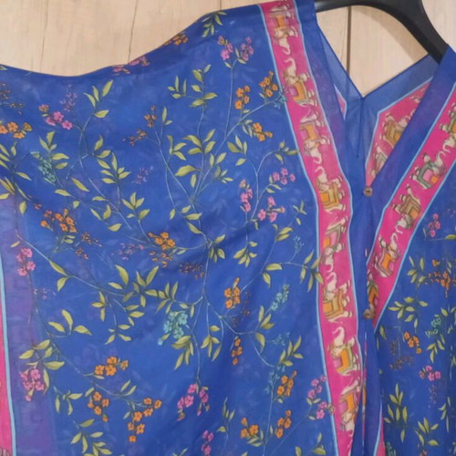 Handmade Indian kaftan new, blue with flower and elephant patterns