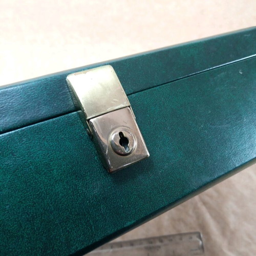Tollent antique jewelry box used green cypress with velvet compartments