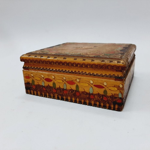 Vintage wooden hand-painted cigarette box, 70s