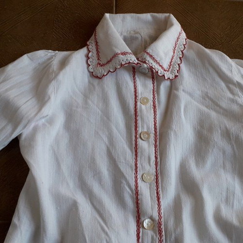 Vintage cotton shirt white with crochet lace used, size S