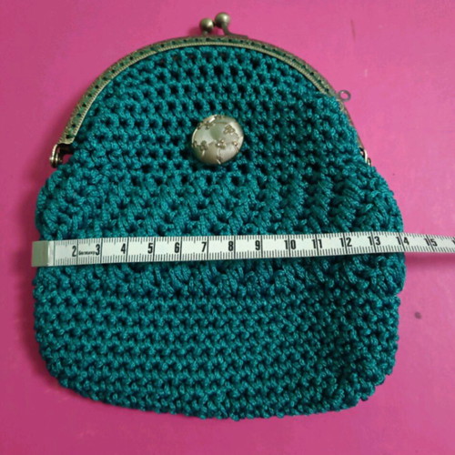 Handmade knitted bag with matching wallet green, like new