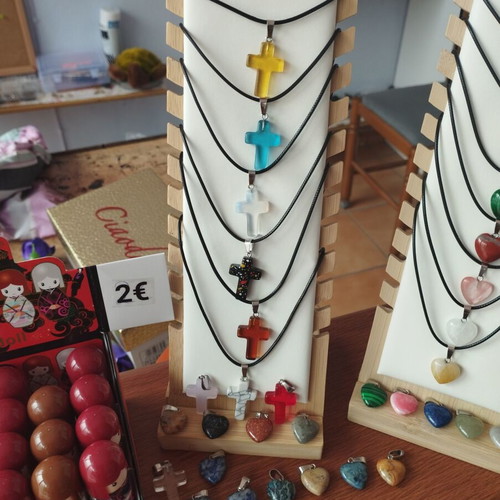 Cross necklace with semi-precious stones new set with cord