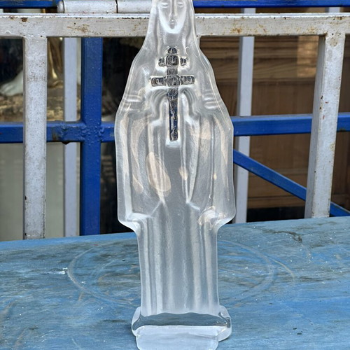 Vintage glass Panagia with cross decorative 28 cm