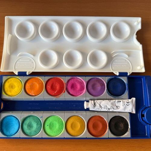 Markers + watercolors + glitter gel pens + painting set