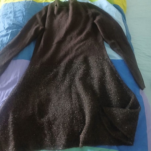 Sisley black wool dress like new, A-line, slightly shiny