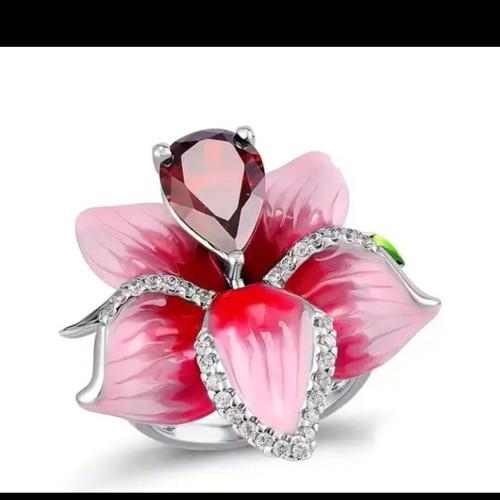 Pink enamel ring with synthetic zirconia