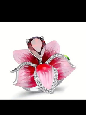 Pink enamel ring with synthetic zirconia