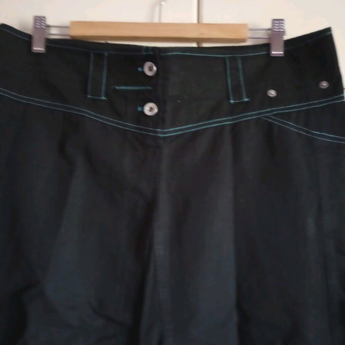 Midi Black Skirt Gaudì with Blue Stitching & Grunge/Raw Finish - Style & Statement