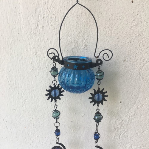 Hanging glass lanterns with chain, total length 90 cm