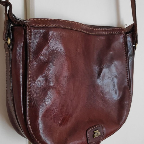 The Bridge shoulder bag used, cognac leather, spacious with three compartments