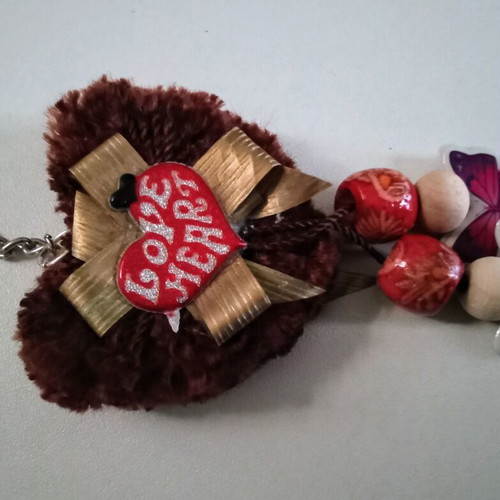 Handmade Valentine's keychain new, brown and red