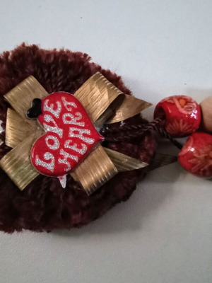 Handmade Valentine's keychain new, brown and red