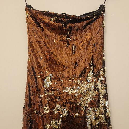Strapless short dress with sequins like new, one size, gold bronze