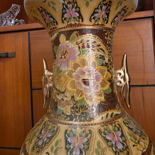 Large vintage floor vase 60cm with gold handles