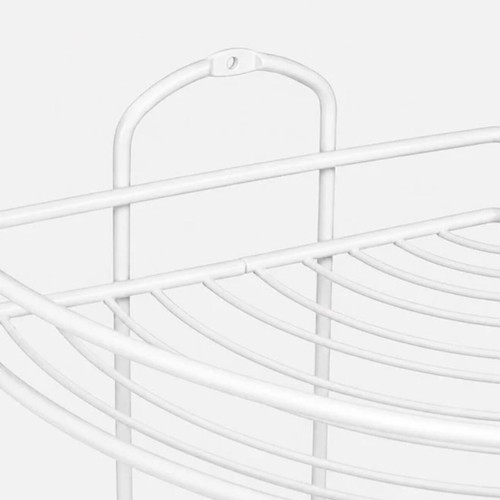 White corner bathroom shelf with 2 tiers and 2 hooks 19x19x34.5 cm
