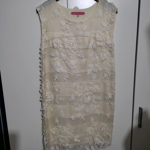 Midi cream dress Manoush like new, silk with lace and pon pon