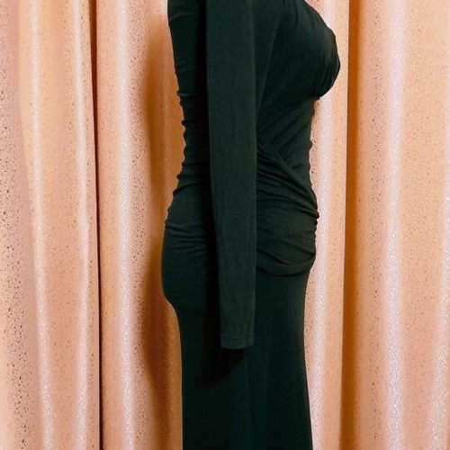 Open long-sleeve midi dress petrol like new, size S