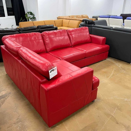 Red leather corner sofa FREYA with bed function new