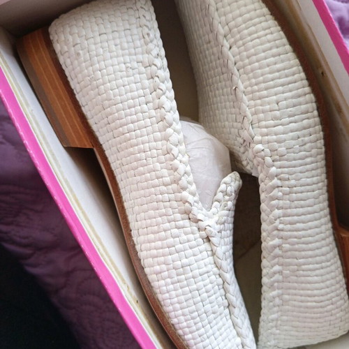 Leather moccasins with wooden heel like new, size 38