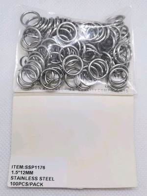 Stainless steel open rings 1.5×12mm, new, pack of 100