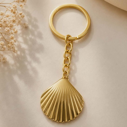 Handmade shell keychain new, metal, gold color