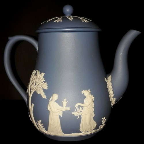 Wedgwood Jasperware teapot - coffee pot used, height 18cm