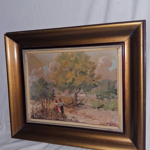 Antonis Kanas 'Agrotikon, Athens - Mesogeia' oil on wood painting