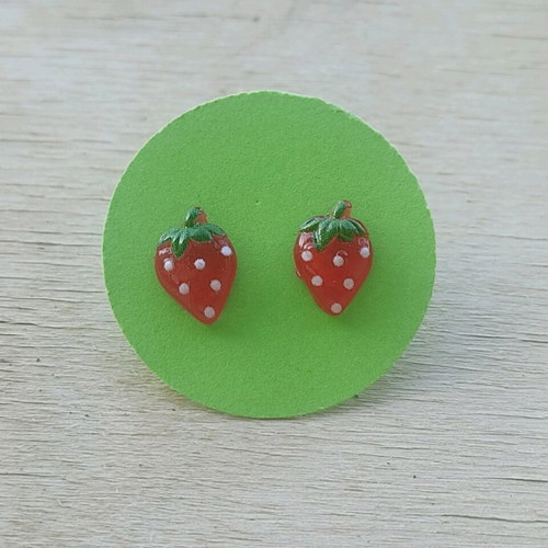Children's strawberry earrings new, red stainless steel