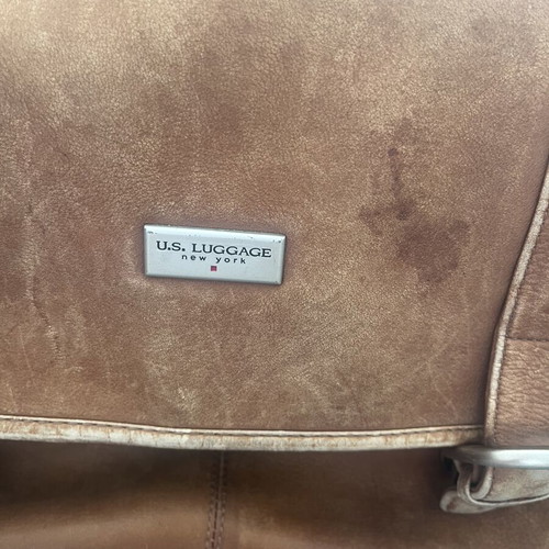 Men's leather work bag used, brown, 43x31 cm, 4 pockets