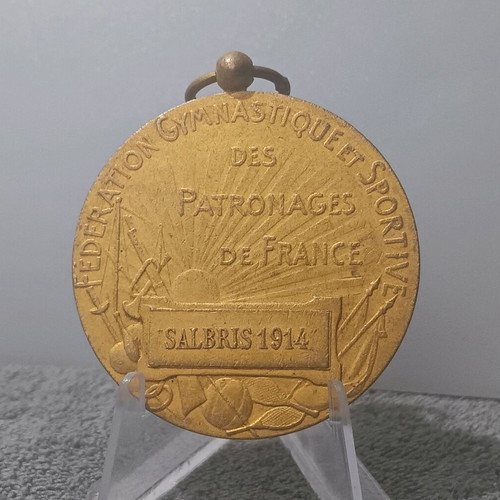 Gold plated Salbris 1914 sports medal like new, France