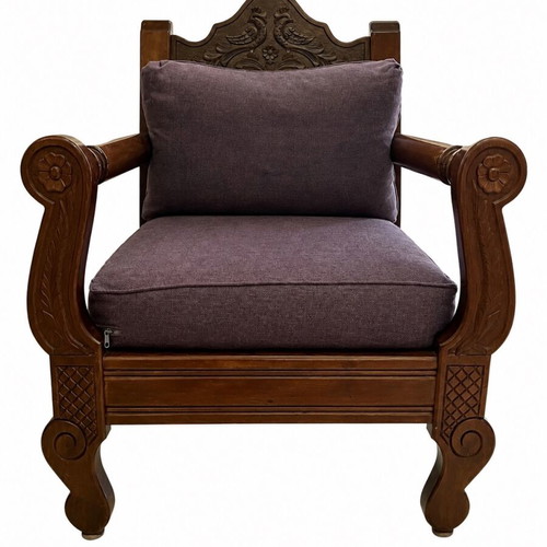 Set of 2 used armchairs carved solid wood Skyrian style