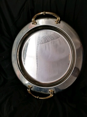 Stainless steel tray 18/10 with 24K handles, 32 cm diameter like new