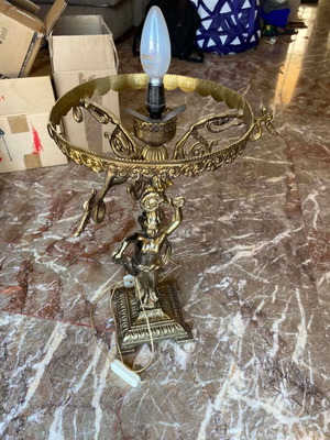 Vintage bronze table lamp with cherub design, baroque style