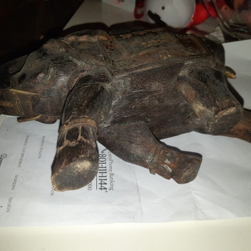 Wooden decorative elephant large handmade used with copper and bronze inlay