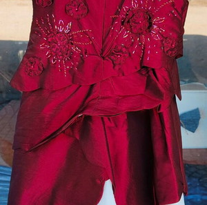 Βαπτιστικό Φόρεμα Μπορντό με Χειροποίητο Κέντημα, Χάντρες και Πούλιες, Αφόρετο