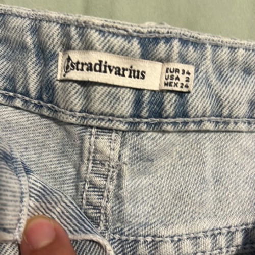 Stradivarius denim shorts with buttons and rips, turquoise, XS