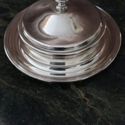Silver-plated caviar serving dish used with monogram M