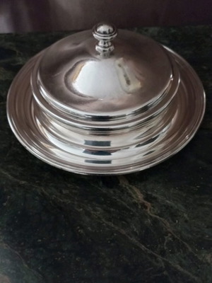 Silver-plated caviar serving dish used with monogram M