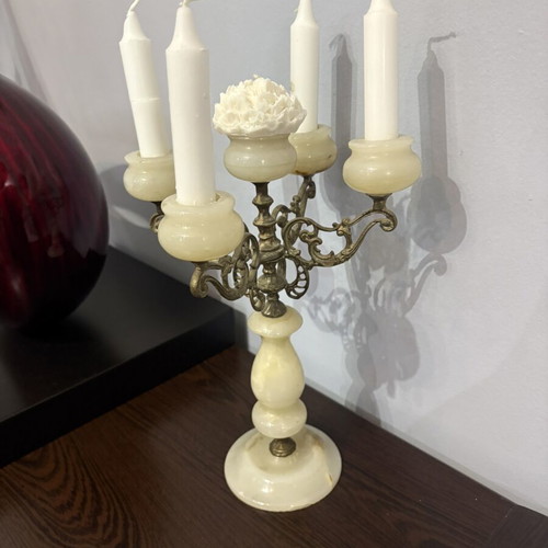 Marble candlesticks with metal details, set of 2