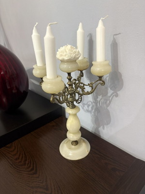 Marble candlesticks with metal details, set of 2