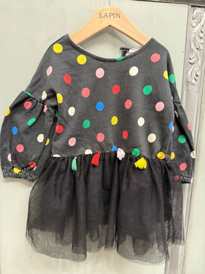 Two In a Castle No 2 dress used, black with colorful polka dots and tulle skirt